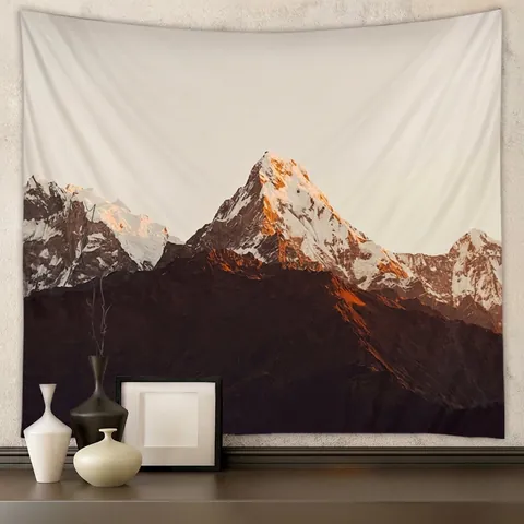 Arazzo Da Parete Poliestere Tramonto Montagna Innevata Paesaggio Montagna Dorata Sfondo Decorazione Camera Da Letto Soggiorno Stile Boho