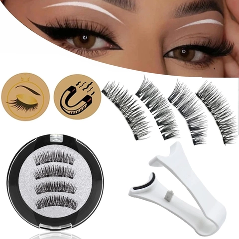 Magnetic False Eyelashes Synthetic Fiber Reusable No Glue Needed Natural Look With Applicator And Mirror Case
