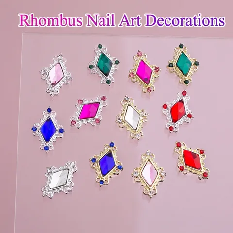 Rhombus Nagelkunst Charms Legierung Strass Retro Royal Stil Bunte Maniküre DIY Dekoration Zubehör Schmuck