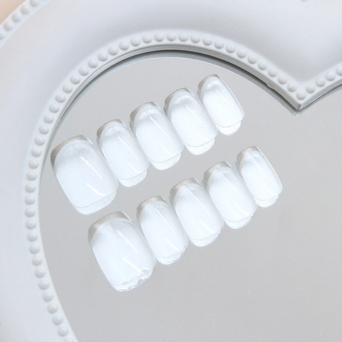 Handmade Press On Nails White French Cat Eye Icy Translucent ABS Plastic Square Shape Reusable Stylish Manicure