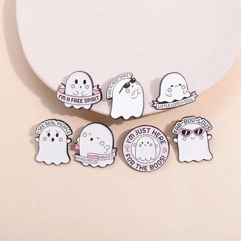Spilla In Smalto Fantasma Cartone Animato Halloween Gioco Di Parole Lega Di Zinco Spilla Decorazione Distintivo Zaino