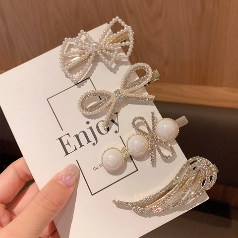 Barrette À Cheveux Style Coréen Avec Künstliche Perles Et Strass Noeud Doux Pinces Latérales Accessoires Cheveux Pour Femmes