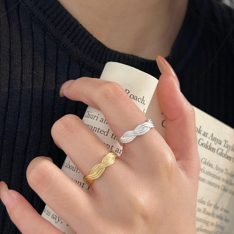 925 Sterling Silver Twisted Braided Ring Adjustable Open Minimalist Rope Line Fashion Jewelry For Women