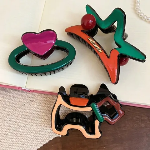 Trendy Acrylic Hair Claw Clips Star Heart Scottie Dog Contrast Color Large Shark Clip For Women Cute Y2K Hair Accessories