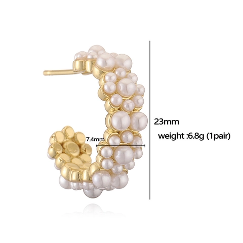 Pendientes Retro Franceses de Cobre con Perlas Artificiales Elegantes Pendientes de Botón Flor Forma C Caracola Joyería Para Mujer