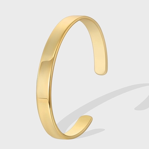 Bracelet Jonc Minimaliste en Laiton Plaqué Or 18K pour Femme Ouvert en Forme de C Ajustable Bijoux de Mode