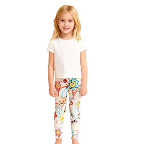 Mädchen Baumwolle Leggings Cartoon Sonnenblume Regenbogen Druck Elastische Kleinkind Kinder Hosen Frühling Herbst Slim Pants