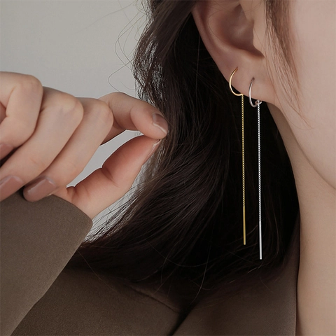 Minimalistische Geometrische Kreis Lange Quasten Ohrfaden Ohrringe Für Damen Elegante Kupfer Drop Dangle Schmuck