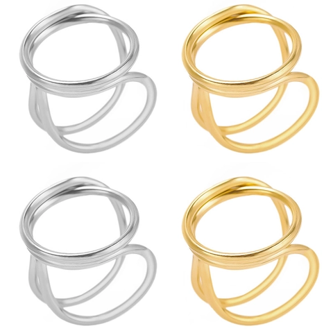 Minimalistischer 304 Edelstahl Geometrischer Ineinander Verschlungener Doppellagiger Ring Für Damen Herren Hochglanzpolierter Modeschmuck