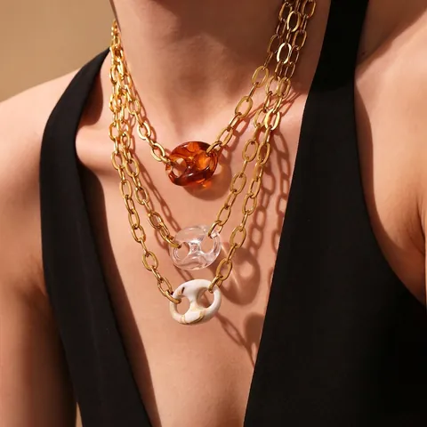 Pig Nose Pendant Necklace Stainless Steel Resin Coffee Bean Link O-Chain Gold Plated Fashion Jewelry For Women Elegant