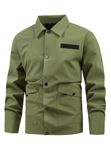 Heren Casual Workwear Jas Loose Fit Revers Drukknoop Lange Mouwen Overhemdjas Met Grote Zakken Solid