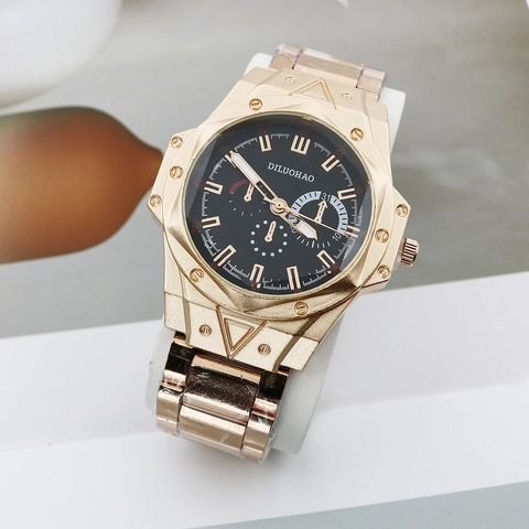 Men Quartz Watch Stainless Steel Strap Alloy Case Analog Fashion Casual Business Octagonal Bezel Large Dial Wristwatch
