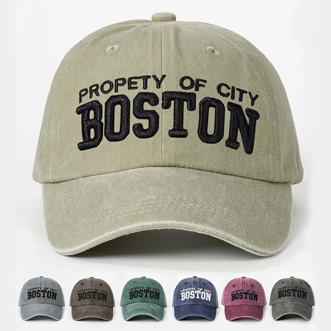 Casquette De Baseball En Coton Lavé Brodée Boston Ajustable Rétro Distressed Protection Solaire Extérieure Chapeau Streetwear