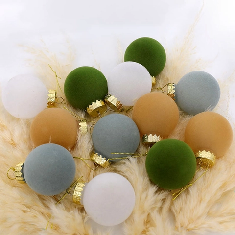 Palline Di Natale In Velluto Floccato Plastica PET Ornamenti Appesi Per Decorazioni Albero Di Natale