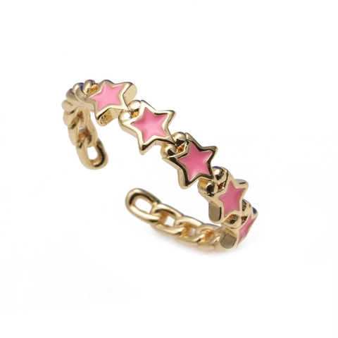 Anello Aperto Stella In Smalto Colorato Rame Placcato Oro Regolabile Trama Maglia Di Catena Gioielli Da Donna