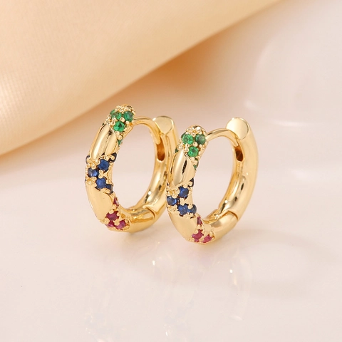 Copper Gold Plated Hoop Earrings Micro Pave Cubic Zirconia Minimalist Geometric Huggie For Women
