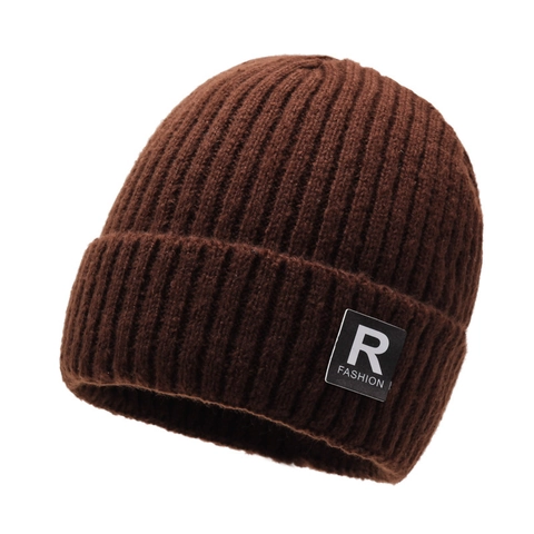 Σκουφάκι Beanie Χειμερινό Πλεκτό Με Επένδυση Fleece Ζεστό Χοντρό Θερμικό Υπαίθρια Ποδηλασία Μόδα Patch Γράμμα Ανδρικό