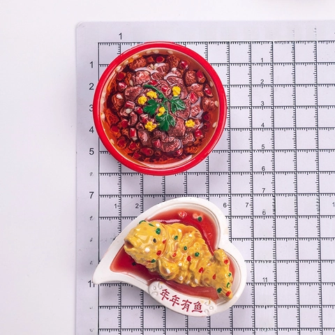 3D Simulation Chinese Food Fridge Magnet Realistic Resin Miniature Dishes Refrigerator Magnet Home Kitchen Decoration