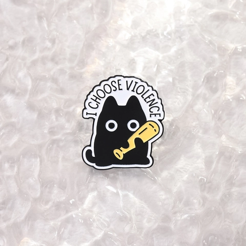 Cartoon Schwarze Katze Emaille Brosche Pin Lustige Slogan Zinklegierung Abzeichen Kawaii Gothic Schmuck Für Rucksack Hut