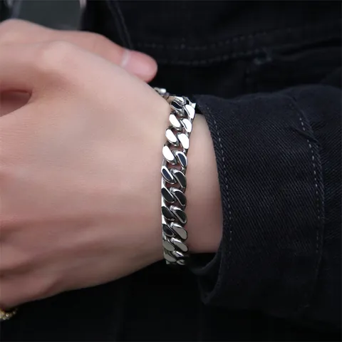 Men Cuban Link Bracelet 316L Stainless Steel Polished Hip Hop Streetwear Style Minimalist Jewelry Accessory