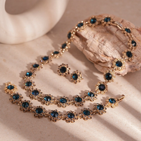 Gioielli Floreali Vintage Donna Collana Bracciale Silver Earring Post Lega Strass Fiore Lusso Catena Da Clavicola