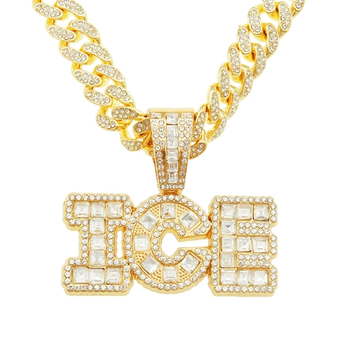 Collana Hip Hop Icy Pendente Lettera ICE Catena Cubana Lega Strass Quadrati Uomo Gioielli Cool