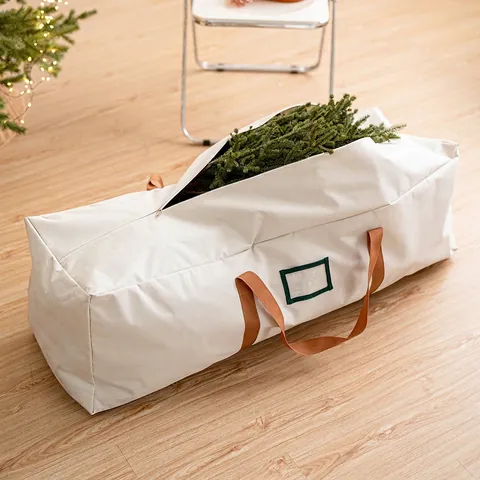 Large Capacity Christmas Tree Storage Bag Heavy Duty Waterproof Oxford Cloth Beige Organizer With Handle Label Window