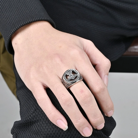 Anillo Martillo De Thor Vichingo Vintage Acciaio Inossidabile Nodo Celtico Nordico Gioielli Gothic Punk Da Uomo