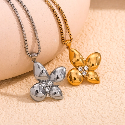 Collana Con Pendente A Petalo Di Fiore Acciaio Inossidabile Placcato Oro 18K Con Zircone Gioielli Minimalisti