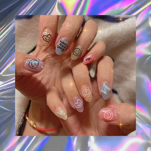 5D Embossed Nail Stickers Cartoon Bear Smiley Face Self Adhesive Manicure Decals Cute Colorful Heart For DIY Nail Art