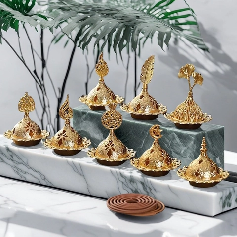 Arabisches Weihrauchgefäß Aus Legierung Goldener Bakhoor Halter Tragbarer Räucherofen Für Kegel Räucherstäbchen