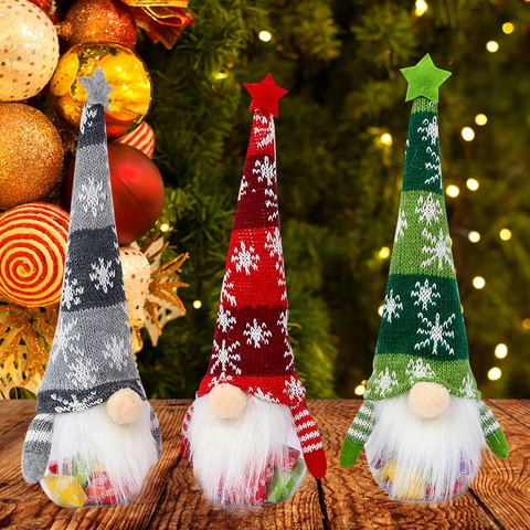 Tarro De Caramelos Gnomo De Navidad Gorro De Estrella De Punto Patrón De Copo De Nieve Contenedor Transparente Decoración