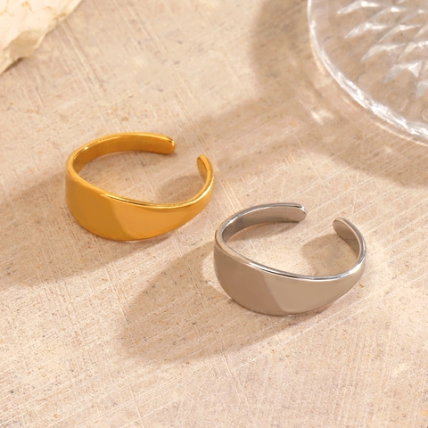 Anello A Cupola A Fascia Larga Minimalista Acciaio Inossidabile Lucidato Regolabile Gioielli Moda Donna