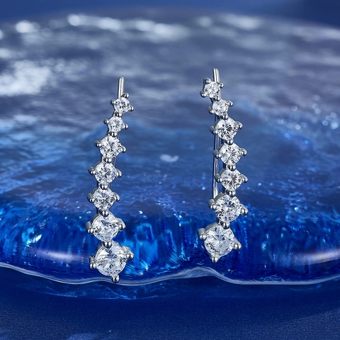 Orecchini Ear Climber in Argento Sterling 925 con Strass per Donna Moda Europea Orecchini a Polsino Geometrici Gioielli Piercing Regalo