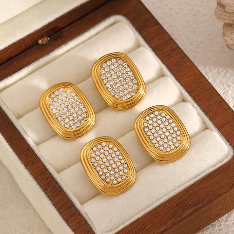 Vintage Oval Ohrstecker 18K Vergoldet Edelstahl Zirkonia Künstliche Perle Geometrisch Französischer Stil Damen