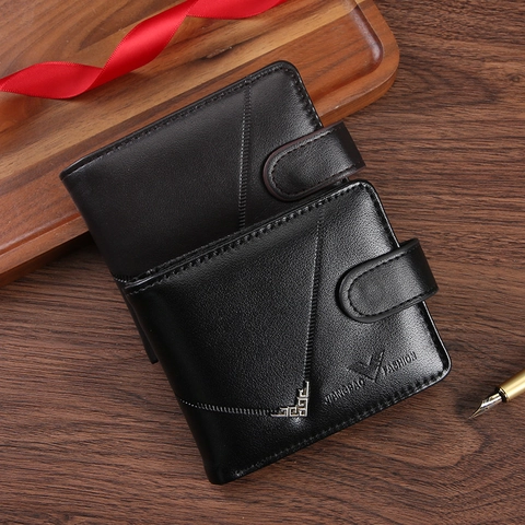 Men Short Bifold Wallet PU Leather Business Fashion Multi Card Slots ID Window Buckle Closure Vintage Purse For Male