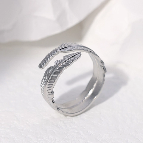 Anello In Acciaio Inossidabile Piuma Per Donna Regolabile Aperto Gioielli Vintage Minimalista