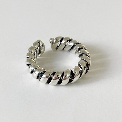 925 Sterling Silber Ring Für Frauen Vintage Oxidiertes Gedrehtes Seil Design Minimalistisch Verstellbar Offenes Band Spiraltextur