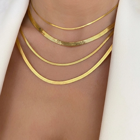 Minimalist Stainless Steel Snake Bone Chain Necklace For Women Gold Silver Plated Fashion Choker Clavicle Chain Jewelry