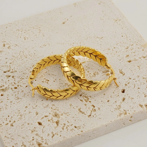 Geflochtene Weizenähre Creolen 18K Vergoldet Edelstahl Retro Französische Mode Elegantes Schmuckzubehör Für Frauen