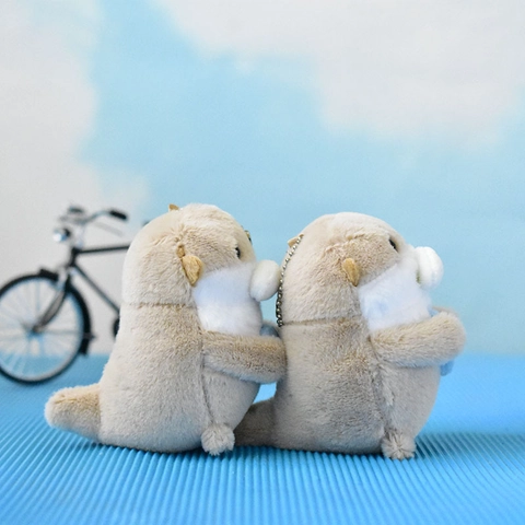Cute Sea Otter Plush Keychain Holding Blue Fish Soft Stuffed Animal Bag Accessory Pendant Doll Toy Gift For Girls Kids