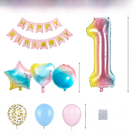 Macaron Gradient Number Balloons Set Aluminum Foil Latex Birthday Banner Party Decorations Baby Shower