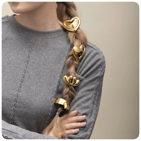 Elastici Per Capelli A Forma Di Cuore Acciaio Inossidabile Placcato Oro 18K Zircone Accessori Eleganti Da Donna