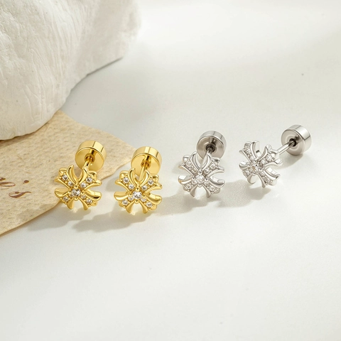 Titanium Steel Copper Cross Cartilage Stud Earring Shiny Zircon Screw Back Helix Piercing Punk Vintage Cool For Men Women