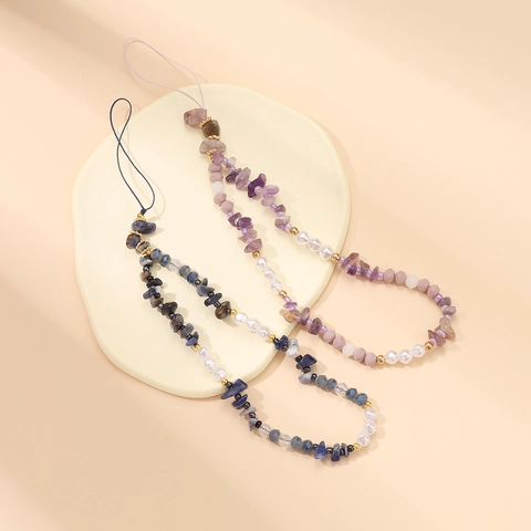 Cordino Per Cellulare Con Perline Farfalla Pietra Naturale Argilla Polimerica Cinturino Da Polso Anti-Smarrimento Boho