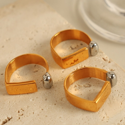 Minimalistischer Edelstahl Offener Ring Für Damen 18K Gold Silber Plattiert Geometrischer Verstellbarer Ring Modeschmuck Geschenk