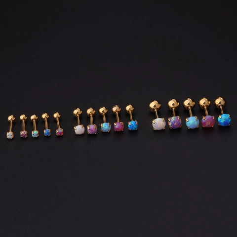 Mini Opaal Oorkraakbeen Studs Roestvrij Staal Schroefsluiting Piercing Sieraden Voor Dames Ronde Steen Barbell