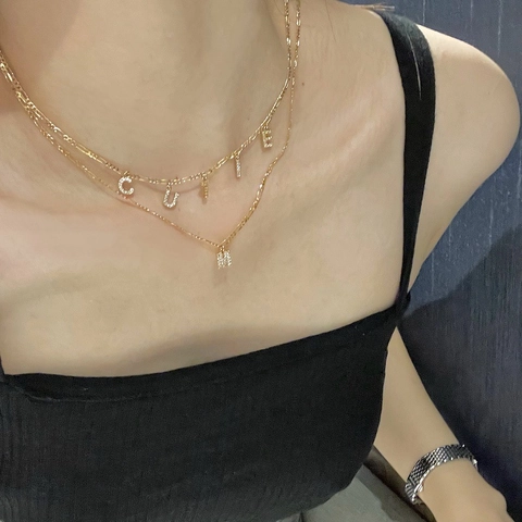 Collana Con Pendente Lettera Iniziale Catena In Acciaio Inossidabile Con Zirconia Placcata Oro In Rame Per Donna