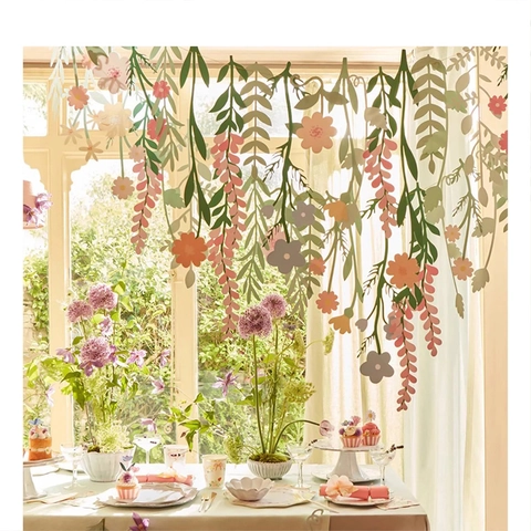 Blumen Blatt Girlande Banner Wasserdichtes Papier Doppelseitig Pflanze Hängende Dekoration Für Party Und Schaufenster