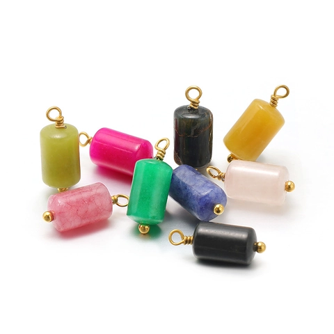 Natural Stone Cylindrical Pendants Stainless Steel Findings DIY Jewelry Making Necklaces Earrings Waterproof Vintage Style
